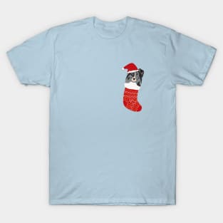 Sheltie Dog with Santa Hat inside Christmas Sock T-Shirt